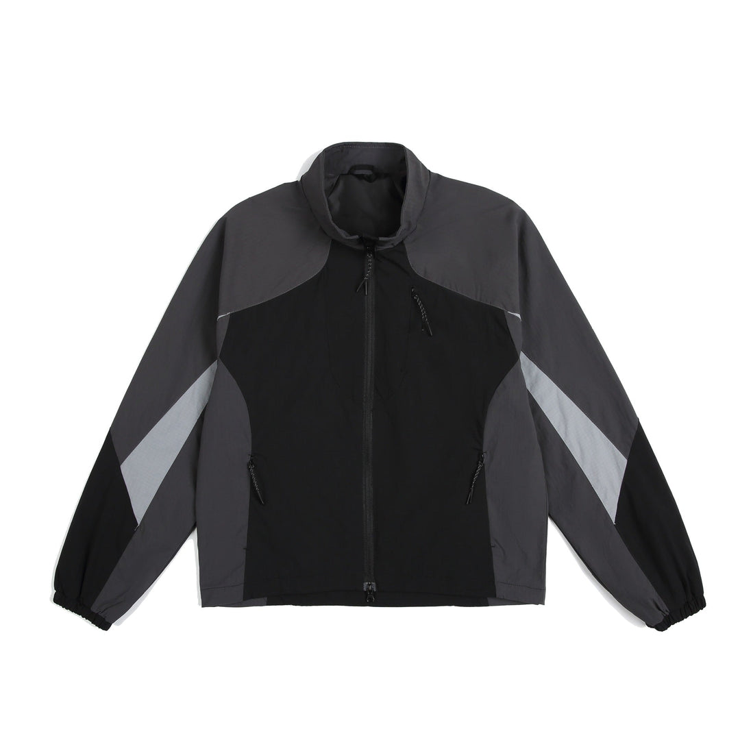 Unisex Lightweight Windbreaker with High Collar, color Mix Panels and Adjustable Hem