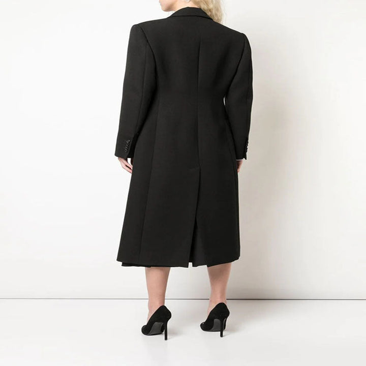 Women Slim fit double-breasted wool blend long coat with distinctive shoulder