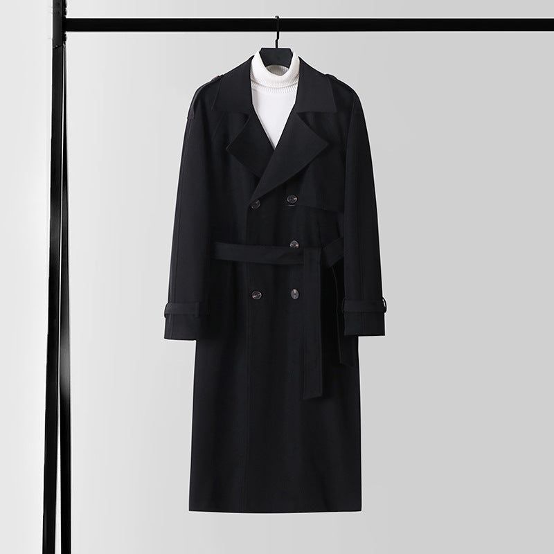 Ladies Elegant Maxi Trench Coat made of wool blend with wide shawl collar and tie belt