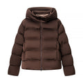 Women's Warm Short Padded Jacket with Oversized Collar and 2-Way Zip