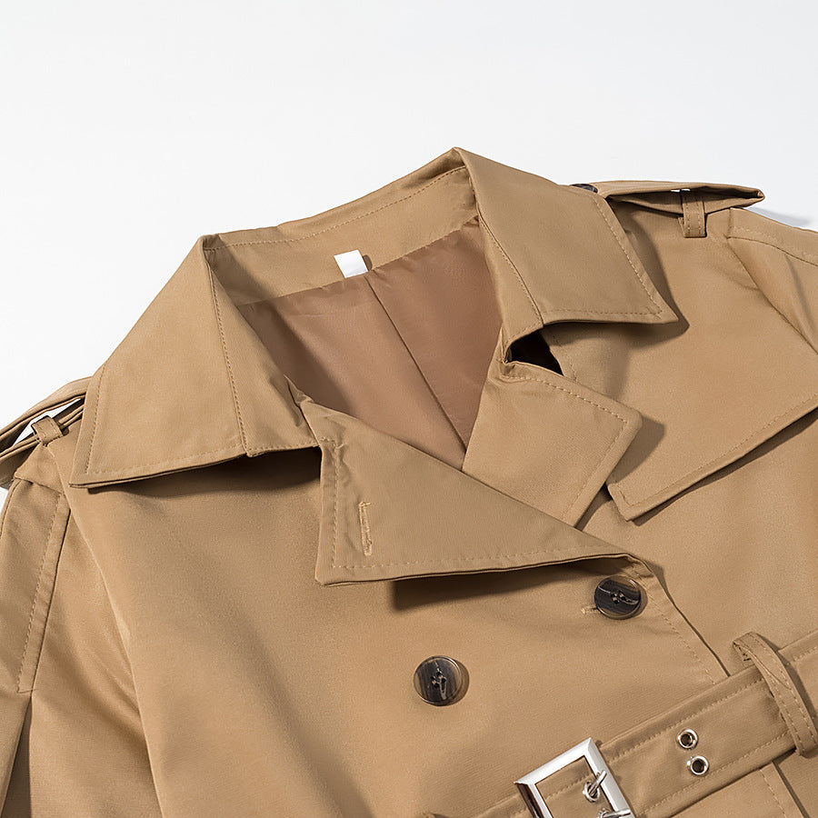 Women Longer tailored trench coat with double waist belt and epaulettes