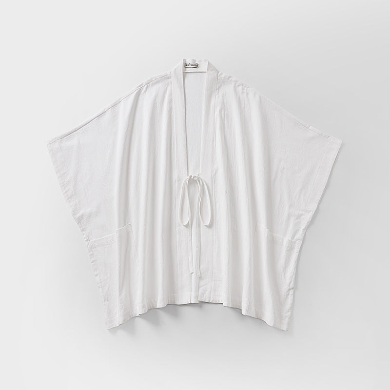 Women Oversize Kimono Cardigan with Tie Belt and Side Pockets