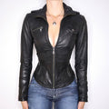 Biker jacket women's with faux leather down warm