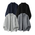 Men's Oversize Chunky Knit Zip Cardigan with Stand-Up Collar and Two-Way Zip