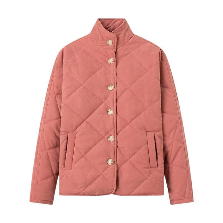 Women Lightweight Quilted Short Jacket with Stand-Up Collar and Button Placket