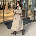 Women's Long Cut Wool Mix Trench Coat with Waistband and Boxy Shoulder Area