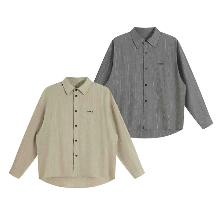 Unisex Oversized Shirt Jacket with structured vertical texture, kent collar and rounded hem