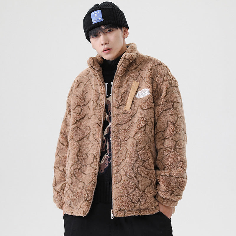Women cosy teddy fleece jacket with stand-up collar and drawstring