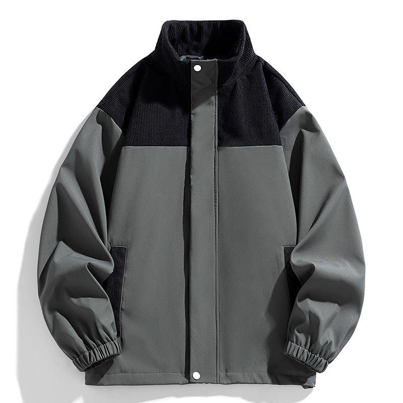 Women Oversized Transitional Jacket with Cord Trim and Stand Collar