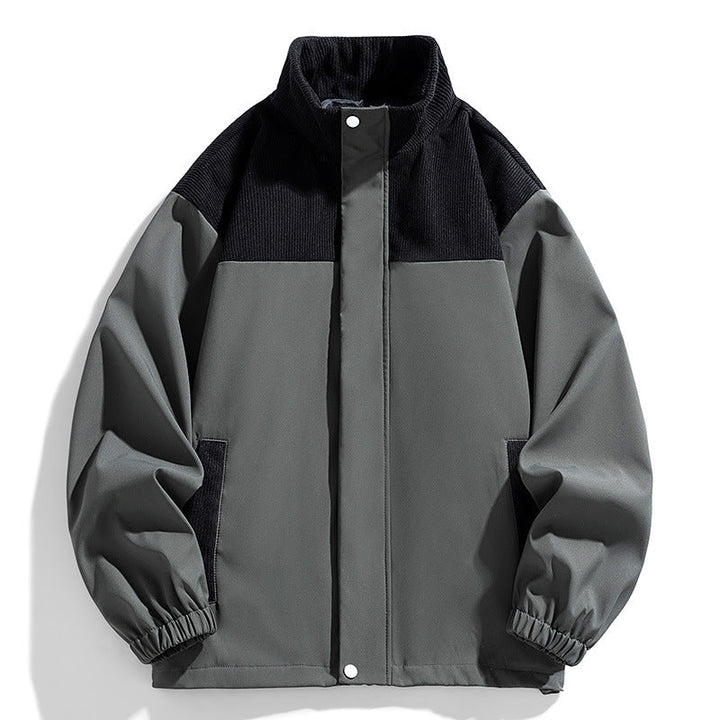 Women Oversized Transitional Jacket with Cord Trim and Stand Collar