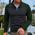 Men's slim fit half-zip pullover with raglan sleeves, waffle texture, and sleeve pocket