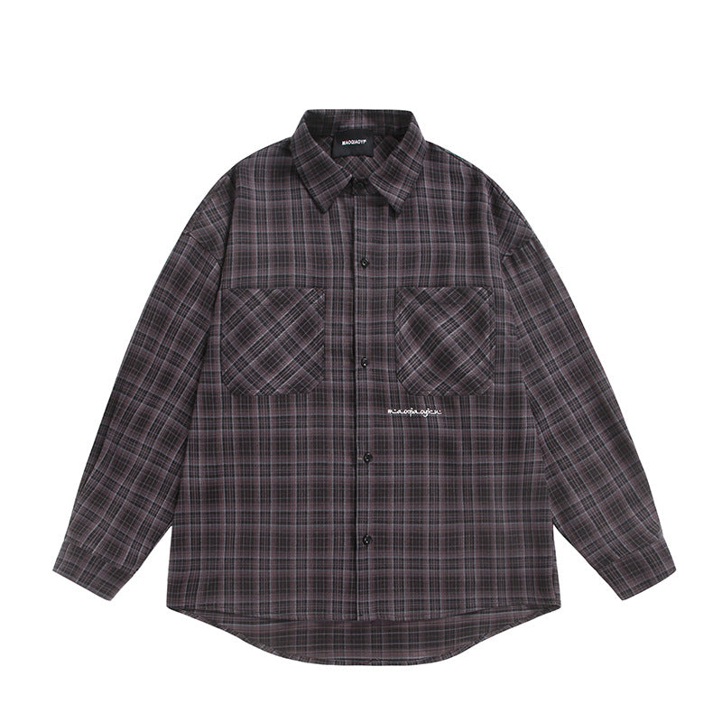 Unisex Check Shirt Jacket in Boxy Cut with Large Chest Flap Pockets and Extended Hem