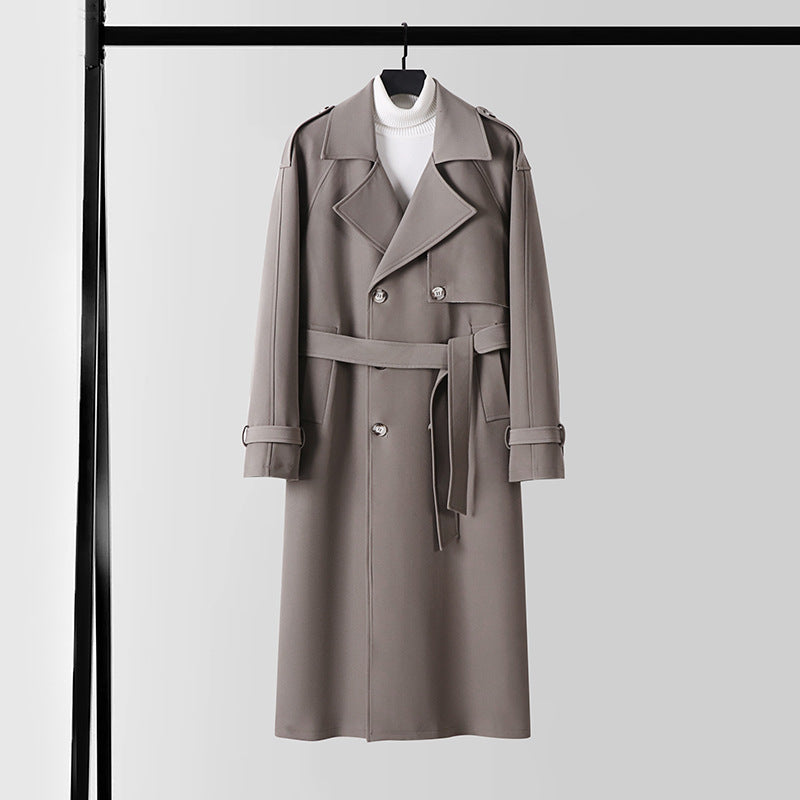 Ladies Elegant Maxi Trench Coat made of wool blend with wide shawl collar and tie belt