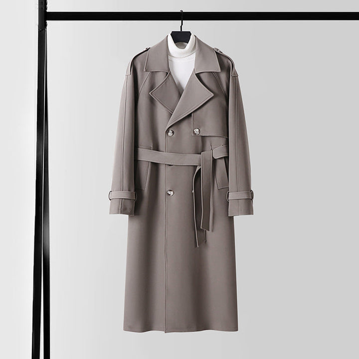 Ladies Elegant Maxi Trench Coat made of wool blend with wide shawl collar and tie belt