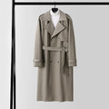 Ladies Elegant Maxi Trench Coat made of wool blend with wide shawl collar and tie belt