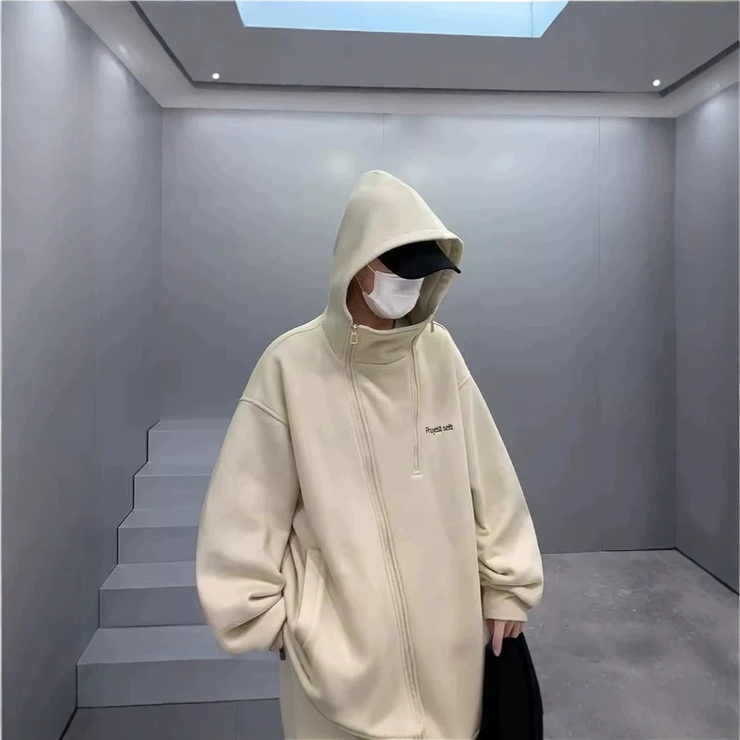 Unisex Oversized Fleece Jacket with High Collar and Zip