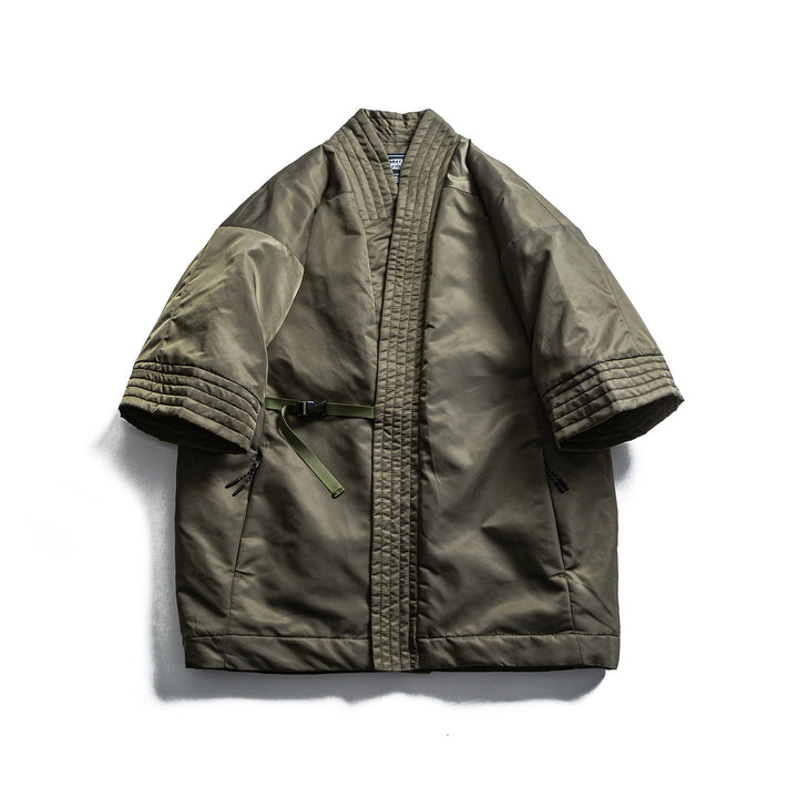 Unisex Padded Kimono Jacket with Short Sleeves and Waist Belt
