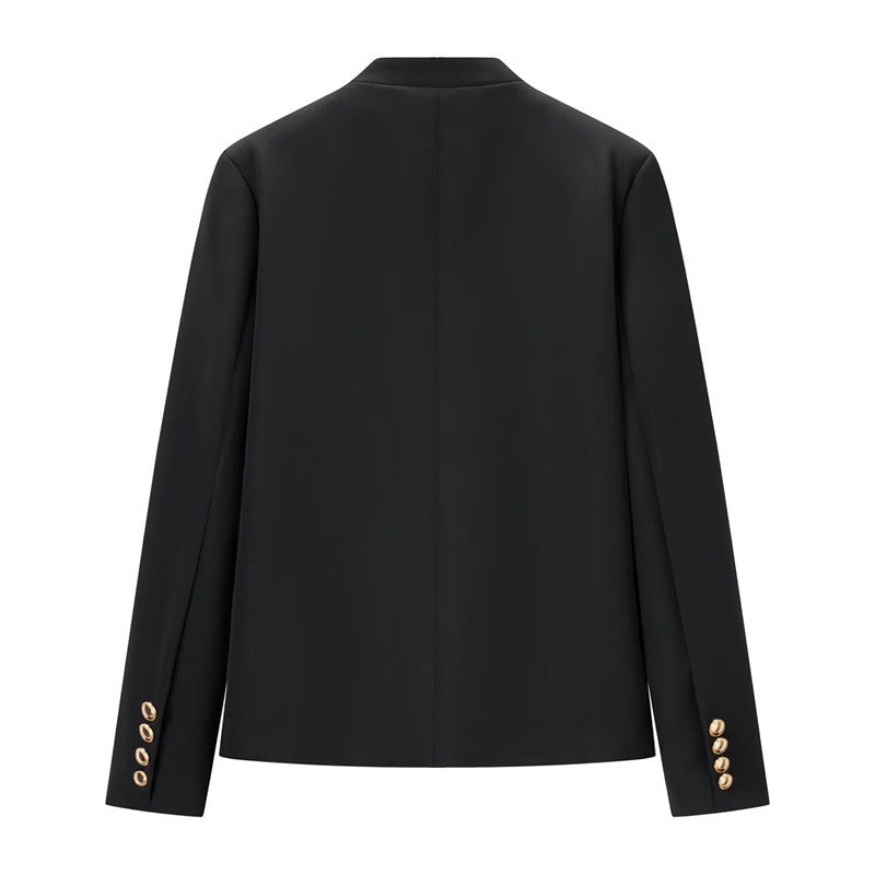 Women Military-Inspired Short Jacket with Stand-Up Collar and Golden Decorative Braid