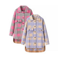 Women's Oversize Check Teddy Jacket with Extended Back and Patch Chest Pockets