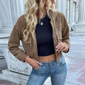 Women's Short Cord Jacket with Hood, Zip & Chest Pockets