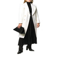 Women Slim Double-Breasted Wool Blend Long Coat with Shawl Collar, Gold Button Detail and Flap Pockets