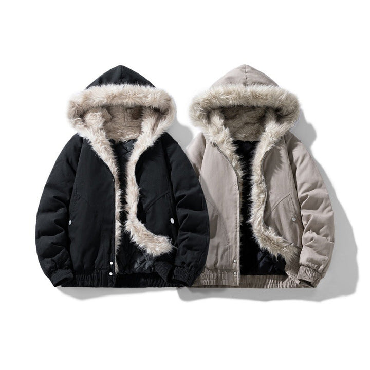 Jacket quilted unisex with faux fur water-resistant windproof