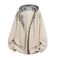 Men's Oversize Hooded Jacket with Checked Lining, Zip and Kangaroo Pockets