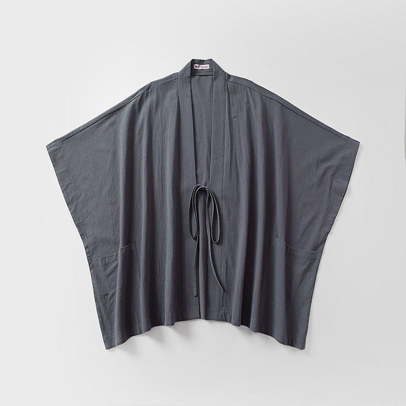 Women Oversize Kimono Cardigan with Tie Belt and Side Pockets