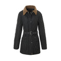 Women Long Padded Jacket-Coat with Tailored Belt and Contrast Cord Collar