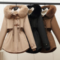 Parka women's with fur collar with faux fur padded