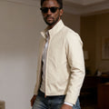 Men's short jacket in blouson style with corduroy collar and metal zip