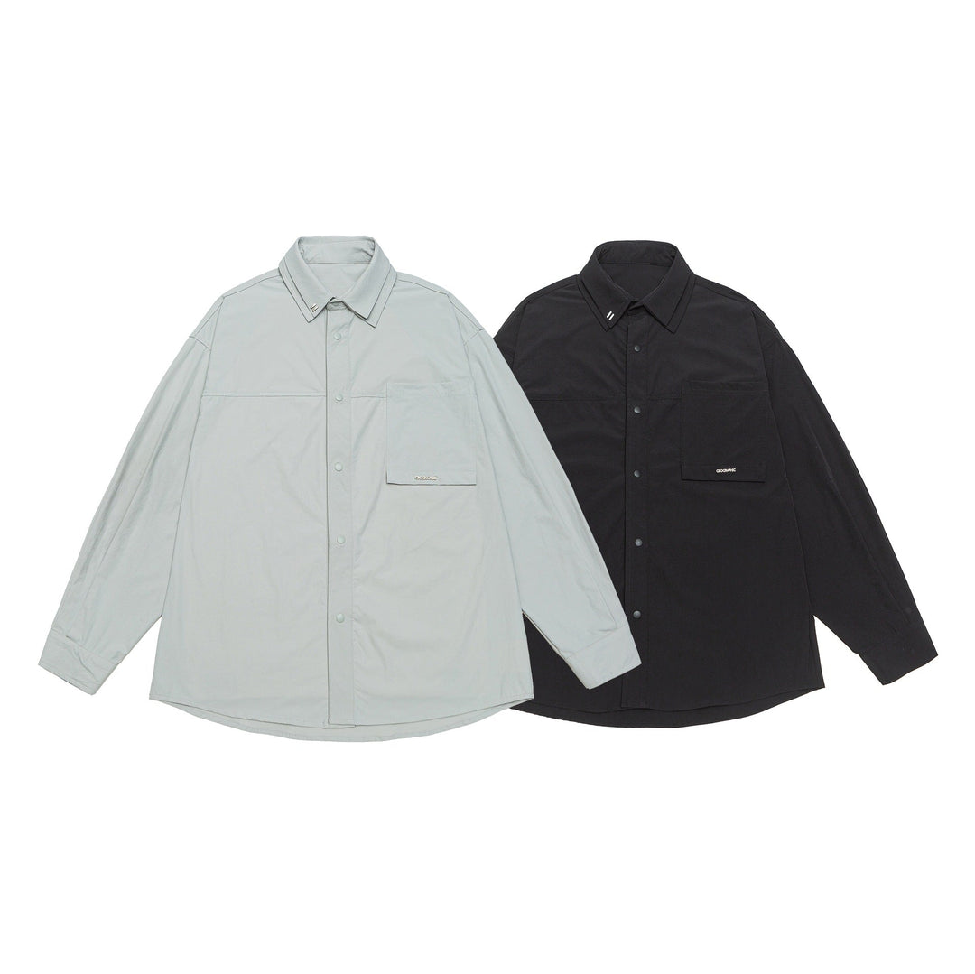 Unisex Oversize Shirt Jacket with Snap Button Front and Patch Chest Pocket