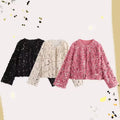 Women's Cropped Jacket made of fluffy Faux Fur with sequin trim
