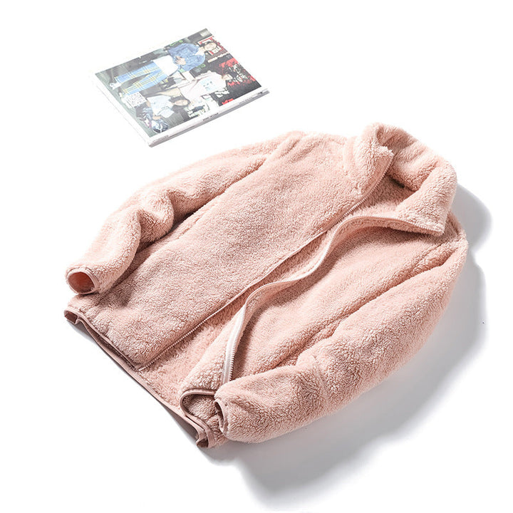 Ladies Cosy Teddy Fleece Jacket in Oversized Style with Stand-Up Collar and Zip