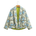 Women's Quilted Kimono Jacket with Graphic Allover Pattern, Shawl Collar and Patch Pockets