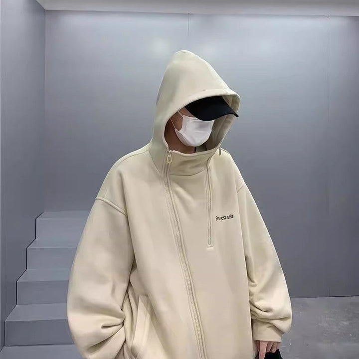 Unisex Oversized Fleece Jacket with High Collar and Zip