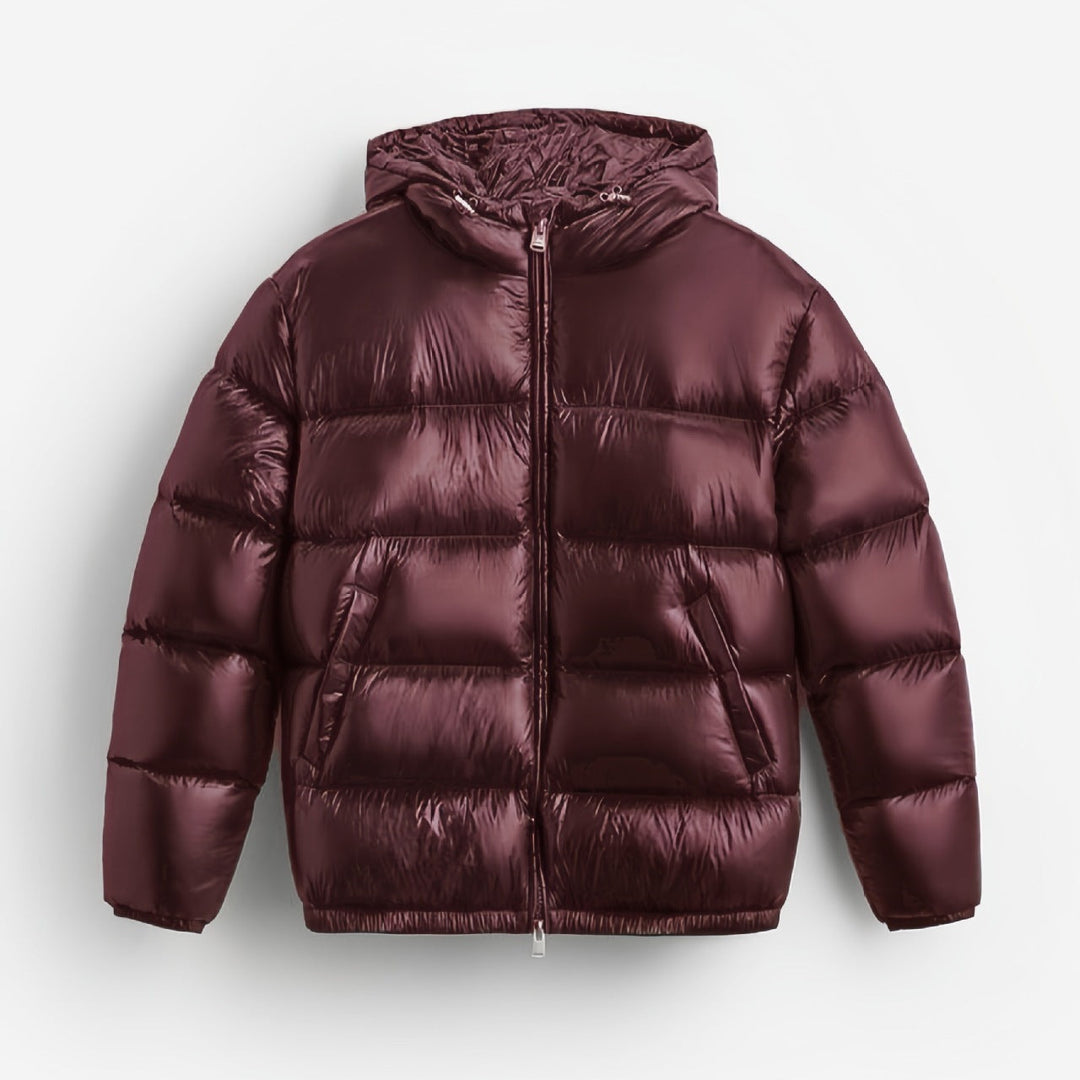 Women Oversized Quilted Jacket with Hood and Glossy Finish