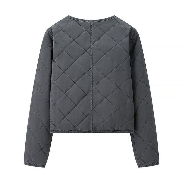Women Light Quilted Short Jacket with Round Neck, Full Zip and Subtle Waist Length