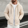 Men's cuddly hoodie jacket made of teddy fleece with a full zip and kangaroo pockets
