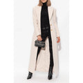 Women’s long-cut wool coat with tailored fit and golden buttons