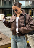 Distressed faux leather zip jacket