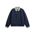 Men's lightweight transitional jacket with check collar, roll-up sleeves, and elastic hem