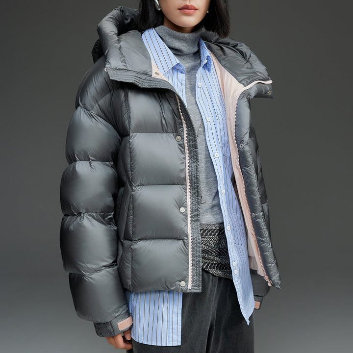 Women Short Quilted Down Jacket with Hood