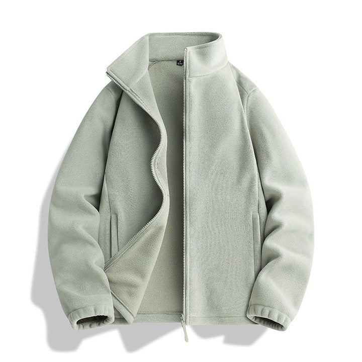 Unisex fleece jacket with standing collar, full-length zip and elastic cuffs