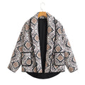 Women's Quilted Kimono Jacket with Waist Belt and Ethno Pattern