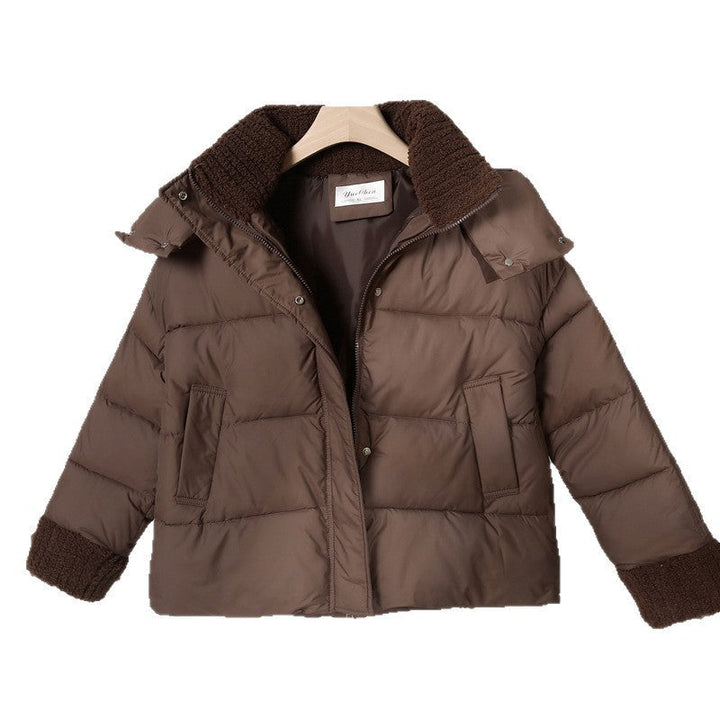 Womens non-padded short jacket in boxy cut with sherpa collar and adjustable drawstring hem