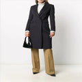 Women Slim Tailored Long Coat with Shawl Collar, fitted seam guidance and concealed button placket