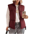 Women's padded quilted gilet with stand collar, zip, and drawstring
