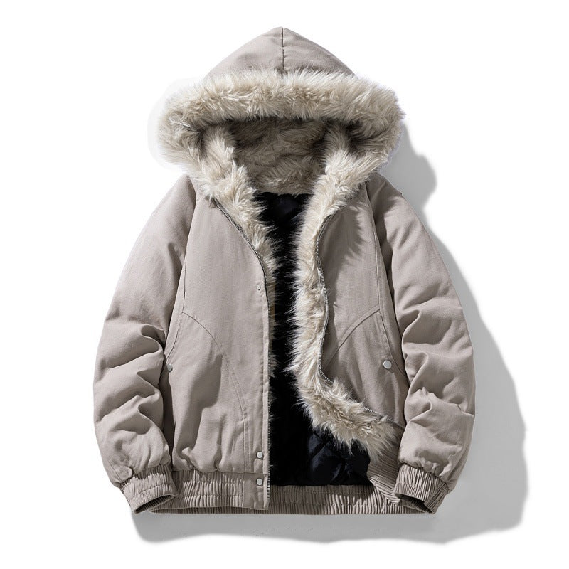 Jacket quilted unisex with faux fur water-resistant windproof