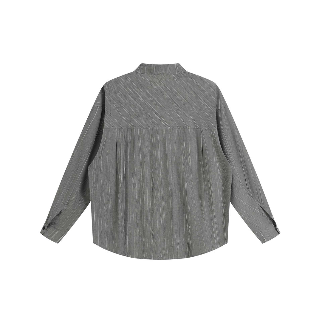 Unisex Oversized Shirt Jacket with structured vertical texture, kent collar and rounded hem